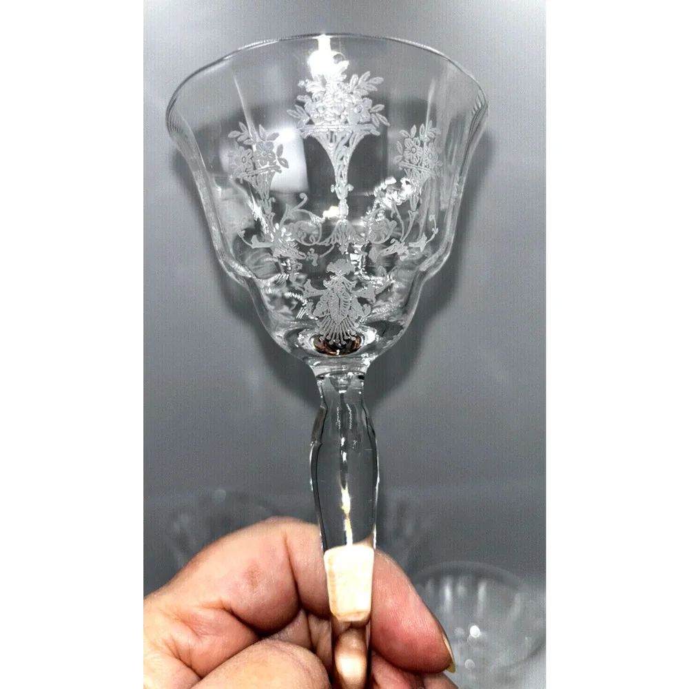 4 Champagne Coupes Sherbet Glasses Margantown Mayfair Cordial Floral Etched
